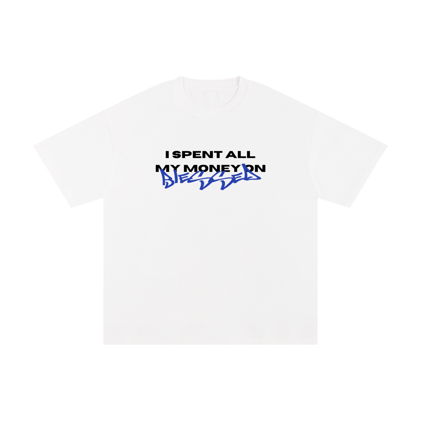 "SPENT ON BLESSED" WHITE/BLUE TEE